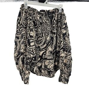 L'agence Blouse Black Cream Paisley Off The Shoulder Peasant Long Sleeve Top S